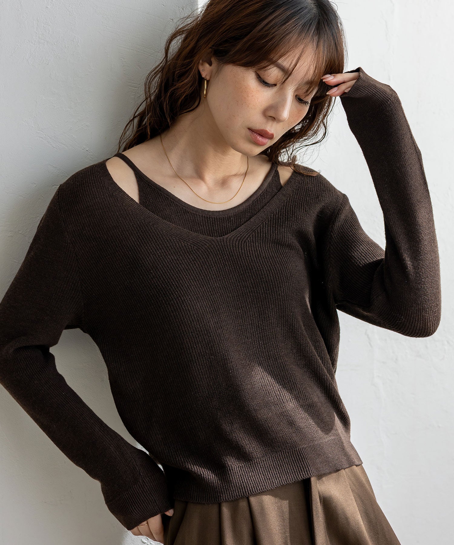 ヴィータフェリーチェ VitaFelice キャミレイヤード風ニットトップス （BLACK） BLACK