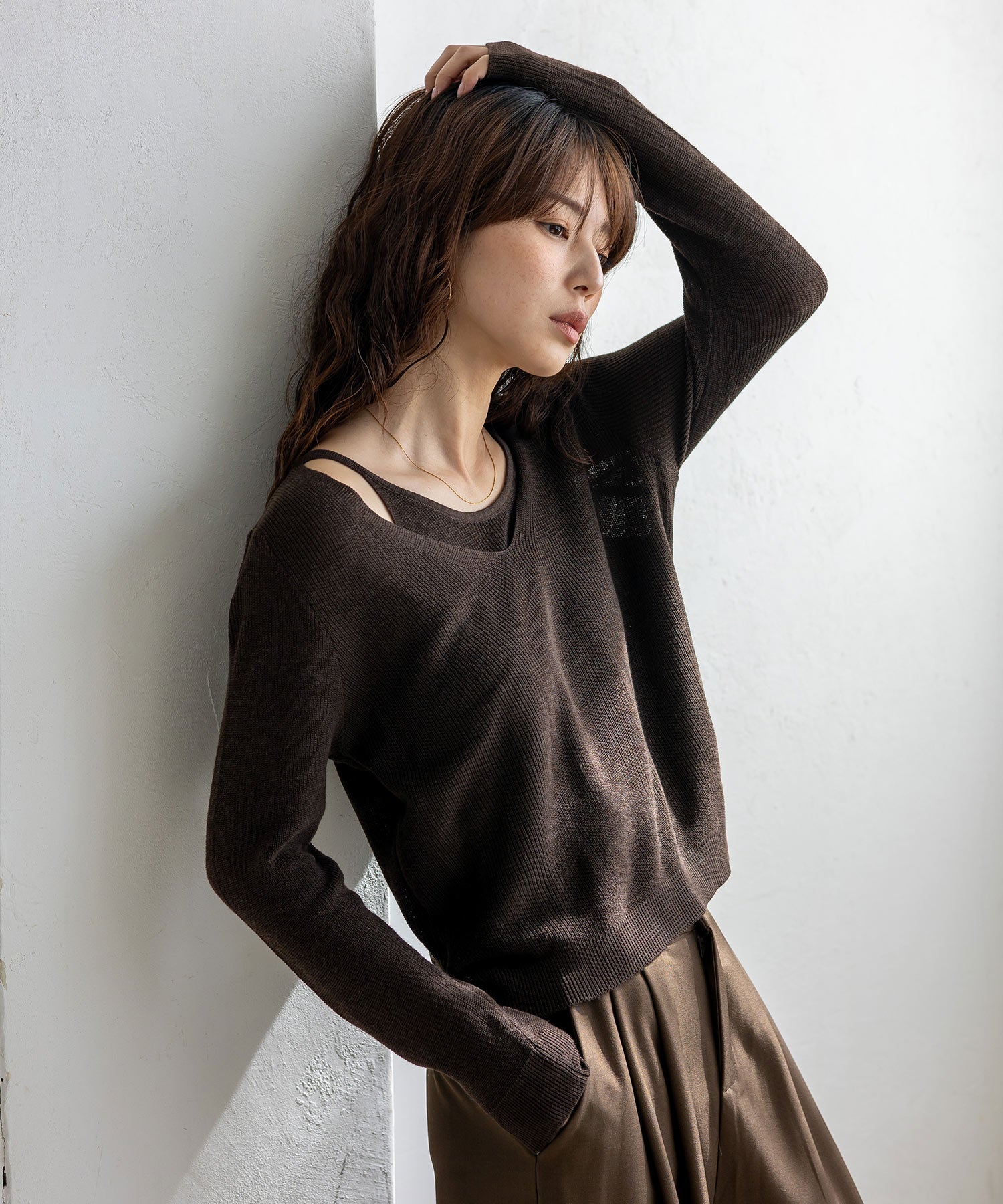 ヴィータフェリーチェ VitaFelice キャミレイヤード風ニットトップス （BLACK） BLACK