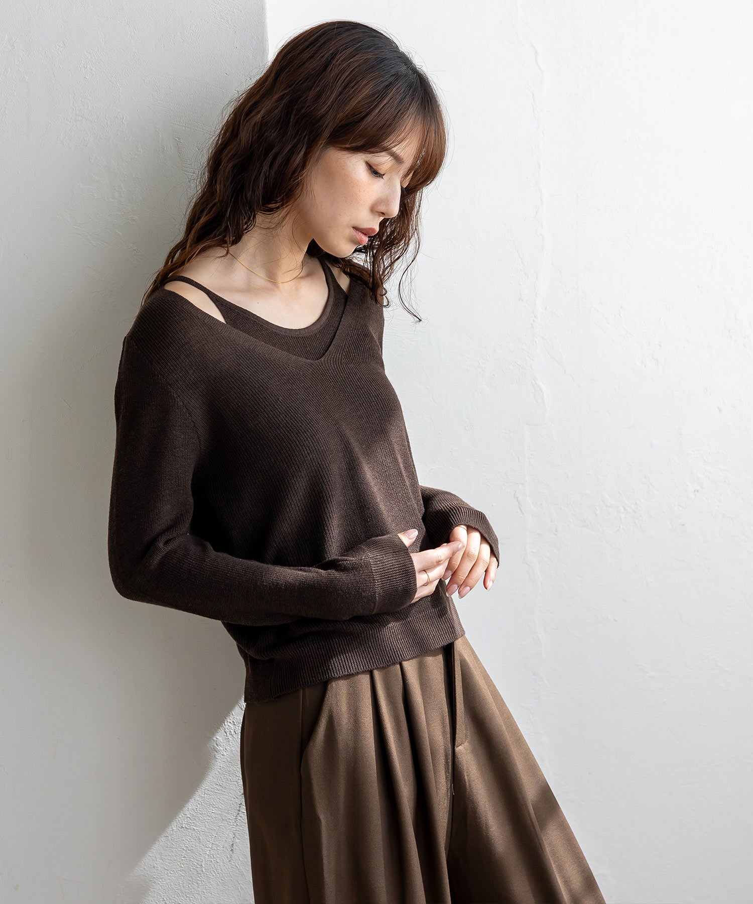 ヴィータフェリーチェ VitaFelice キャミレイヤード風ニットトップス （BLACK） BLACK