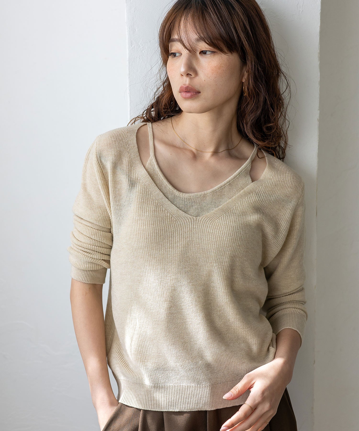 ヴィータフェリーチェ VitaFelice キャミレイヤード風ニットトップス （BEIGE） BEIGE