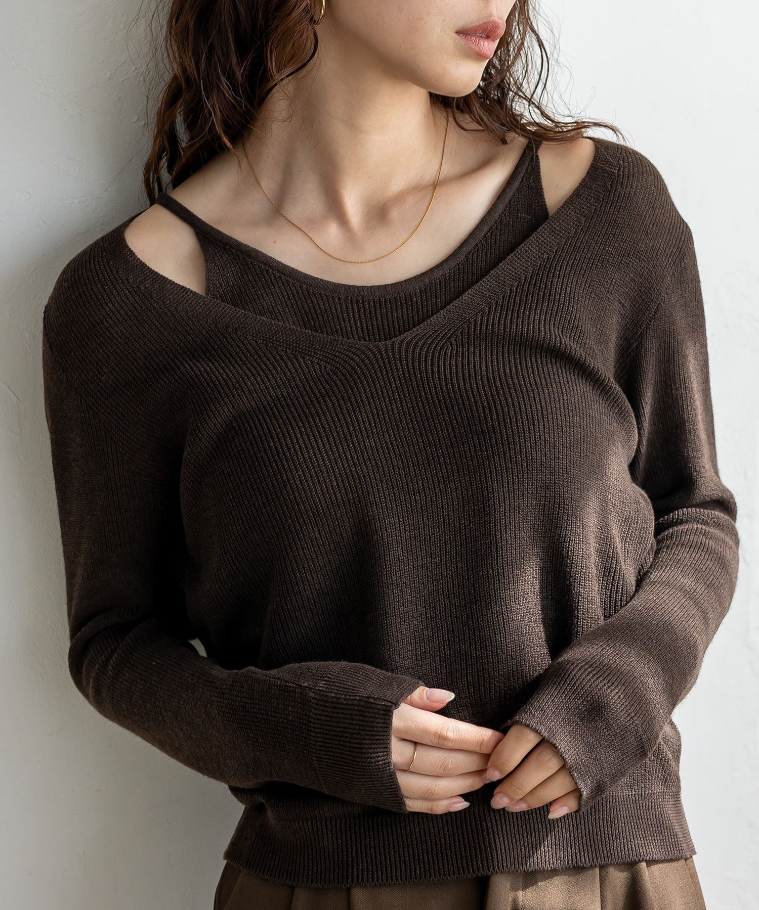 ヴィータフェリーチェ VitaFelice キャミレイヤード風ニットトップス （BROWN） BROWN