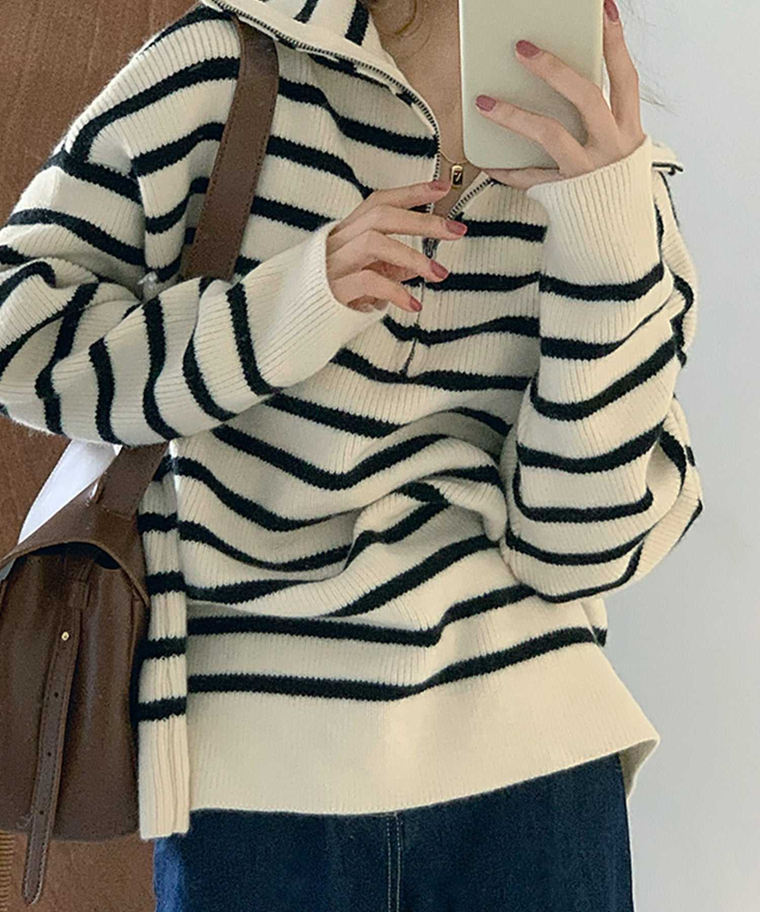 ヴィータフェリーチェ VitaFelice セーラーカラーフロントジップニットプルオーバー