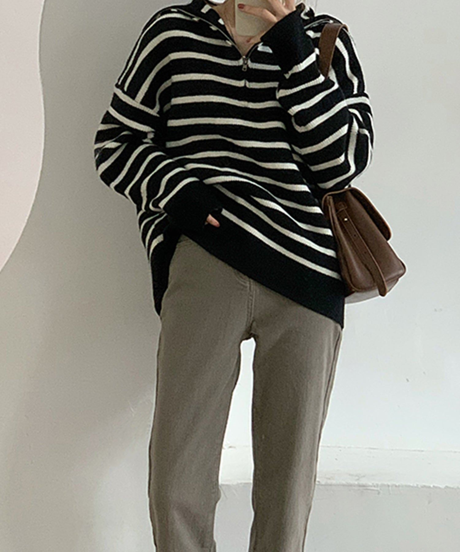 ヴィータフェリーチェ VitaFelice セーラーカラーフロントジップニットプルオーバー