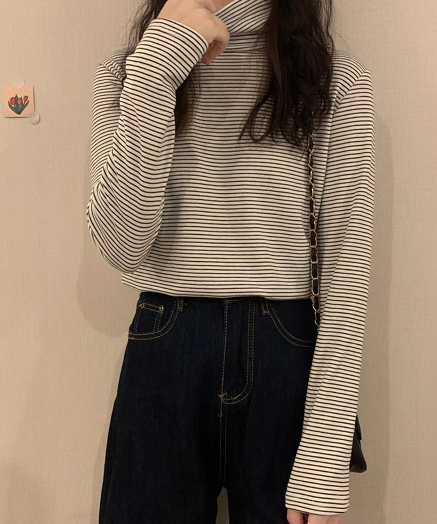 ヴィータフェリーチェ VitaFelice 裏起毛ハイネックボーダーカットソー （BROWN） BROWN