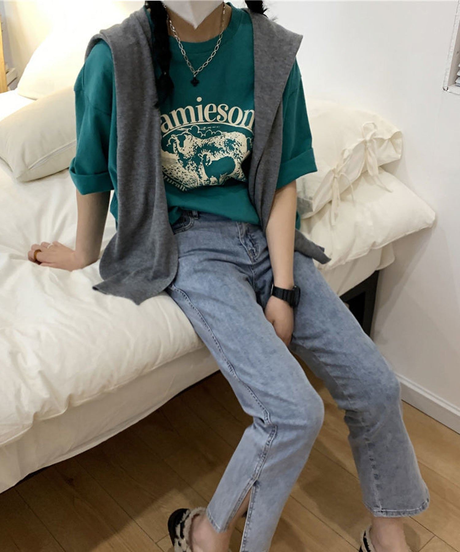 ヴィータフェリーチェ VitaFelice ルーズスタイル  ロゴTシャツ （WHITE） WHITE