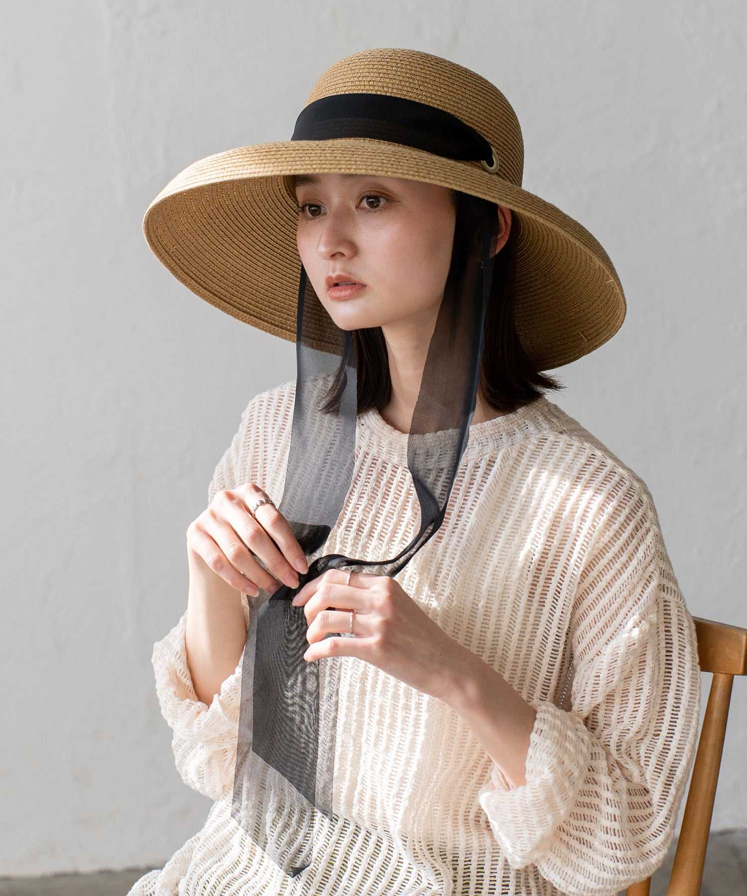 Casablanca ハット Chapeau d' O StrawBraid Casablanca | 57.5cm(75) BLACK (01