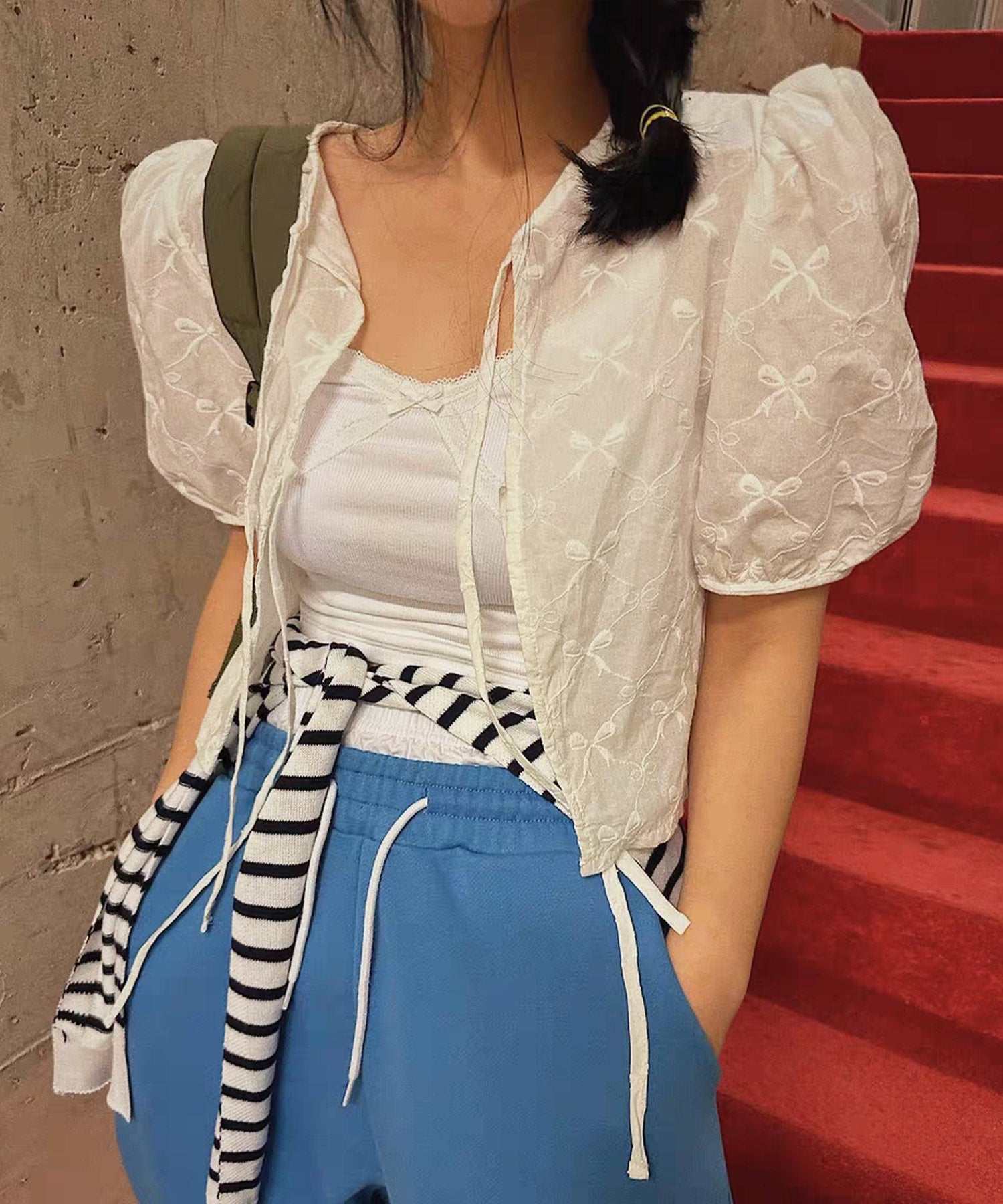 ヴィータフェリーチェ VitaFelice パフスリーブ リボンブラウス （WHITE） WHITE