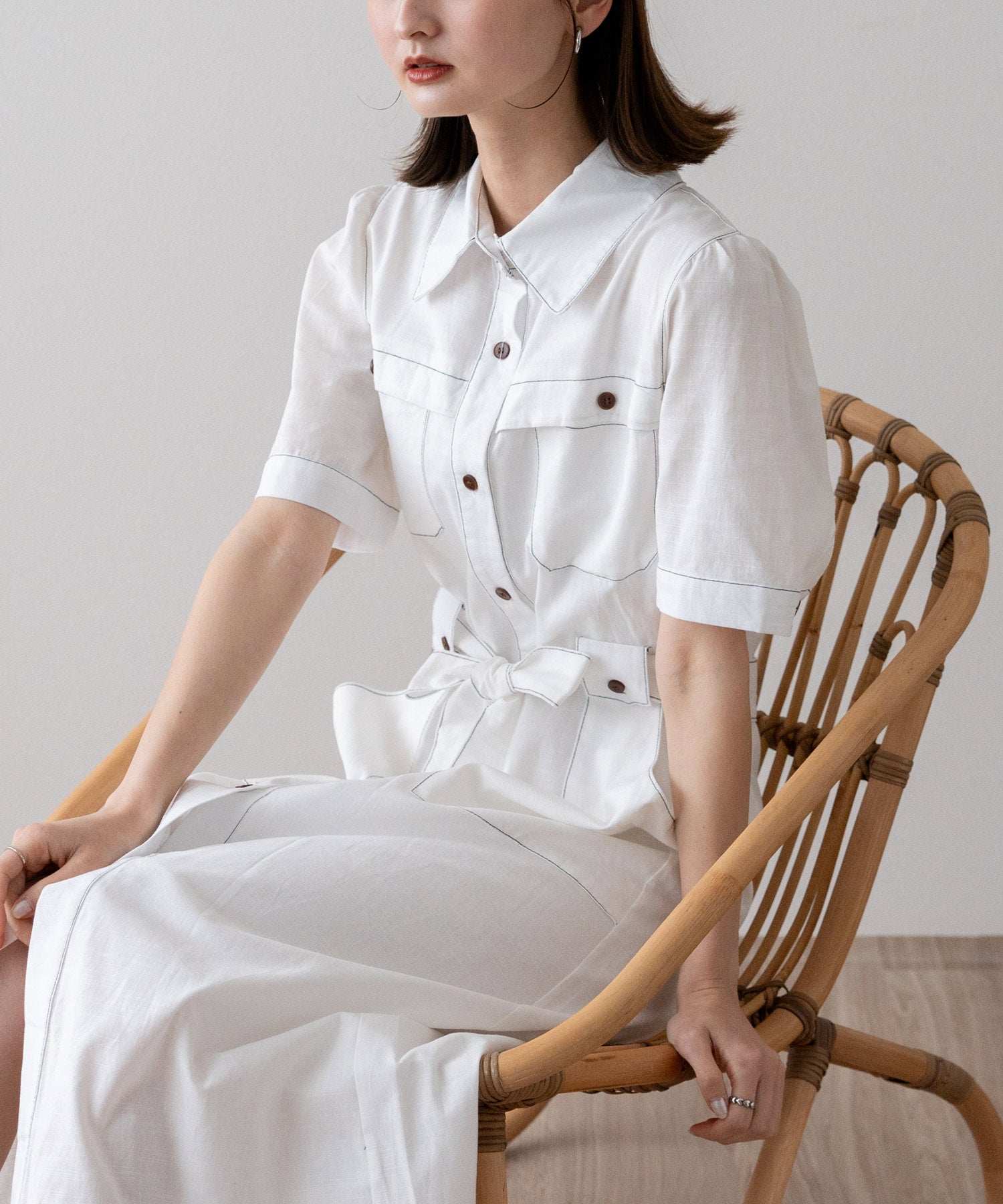 ヴィータフェリーチェ VitaFelice 配色ステッチシャツワンピース （WHITE） WHITE