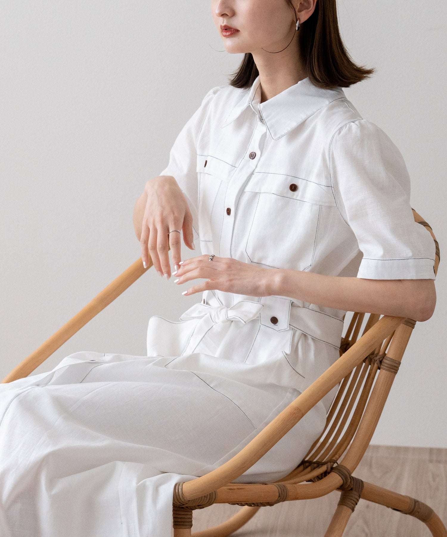 ヴィータフェリーチェ VitaFelice 配色ステッチシャツワンピース （WHITE） WHITE