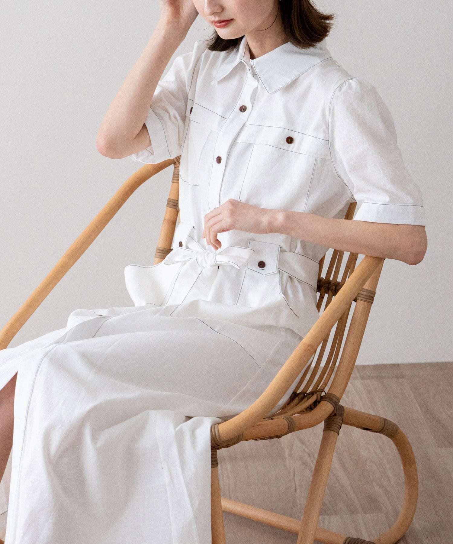 ヴィータフェリーチェ VitaFelice 配色ステッチシャツワンピース （WHITE） WHITE