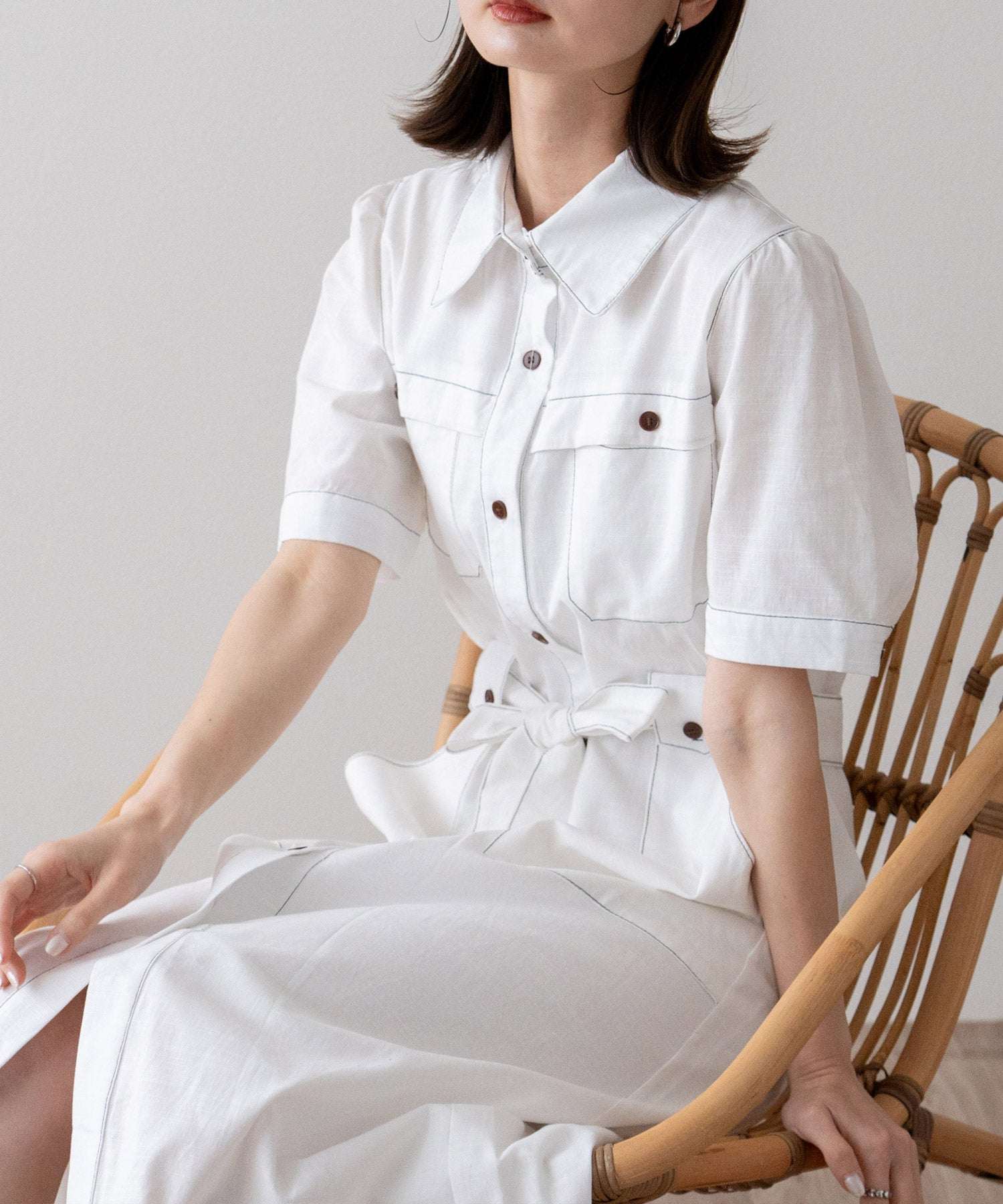 ヴィータフェリーチェ VitaFelice 配色ステッチシャツワンピース （WHITE） WHITE