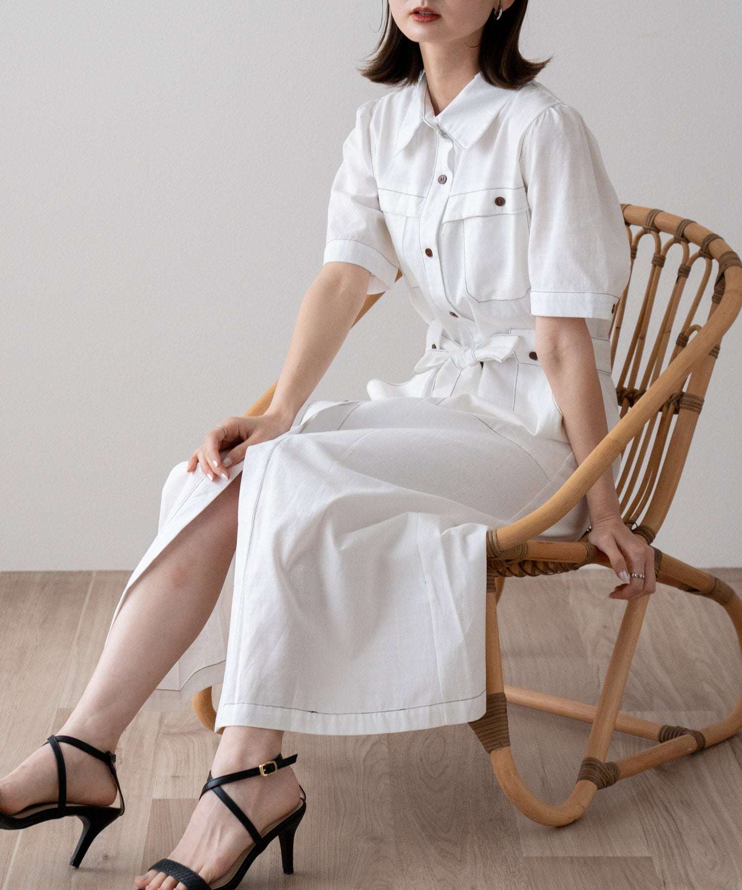ヴィータフェリーチェ VitaFelice 配色ステッチシャツワンピース （WHITE） WHITE