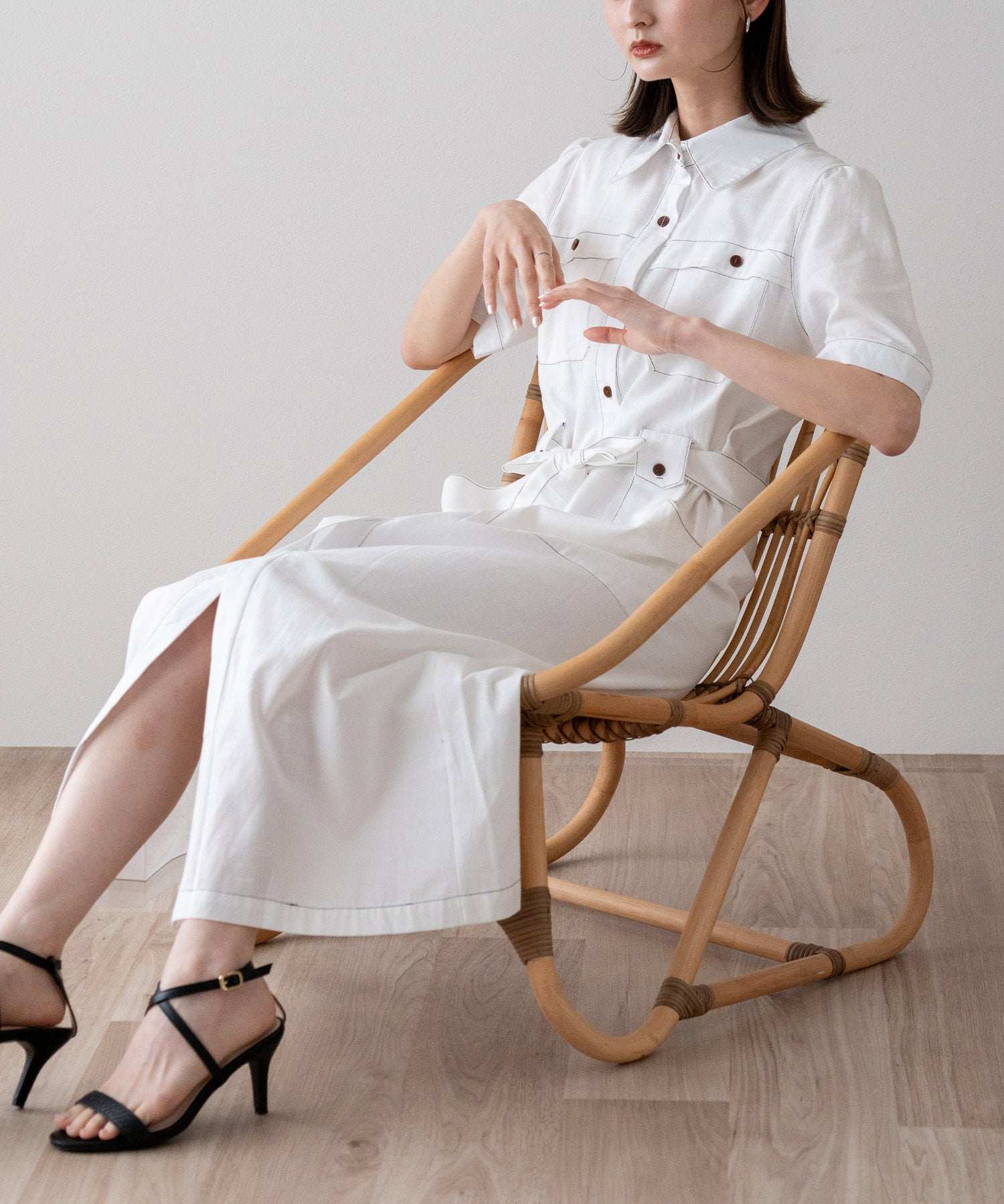 ヴィータフェリーチェ VitaFelice 配色ステッチシャツワンピース （WHITE） WHITE