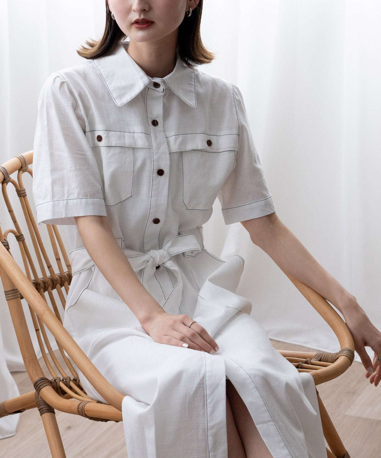 ヴィータフェリーチェ VitaFelice 配色ステッチシャツワンピース （WHITE） WHITE