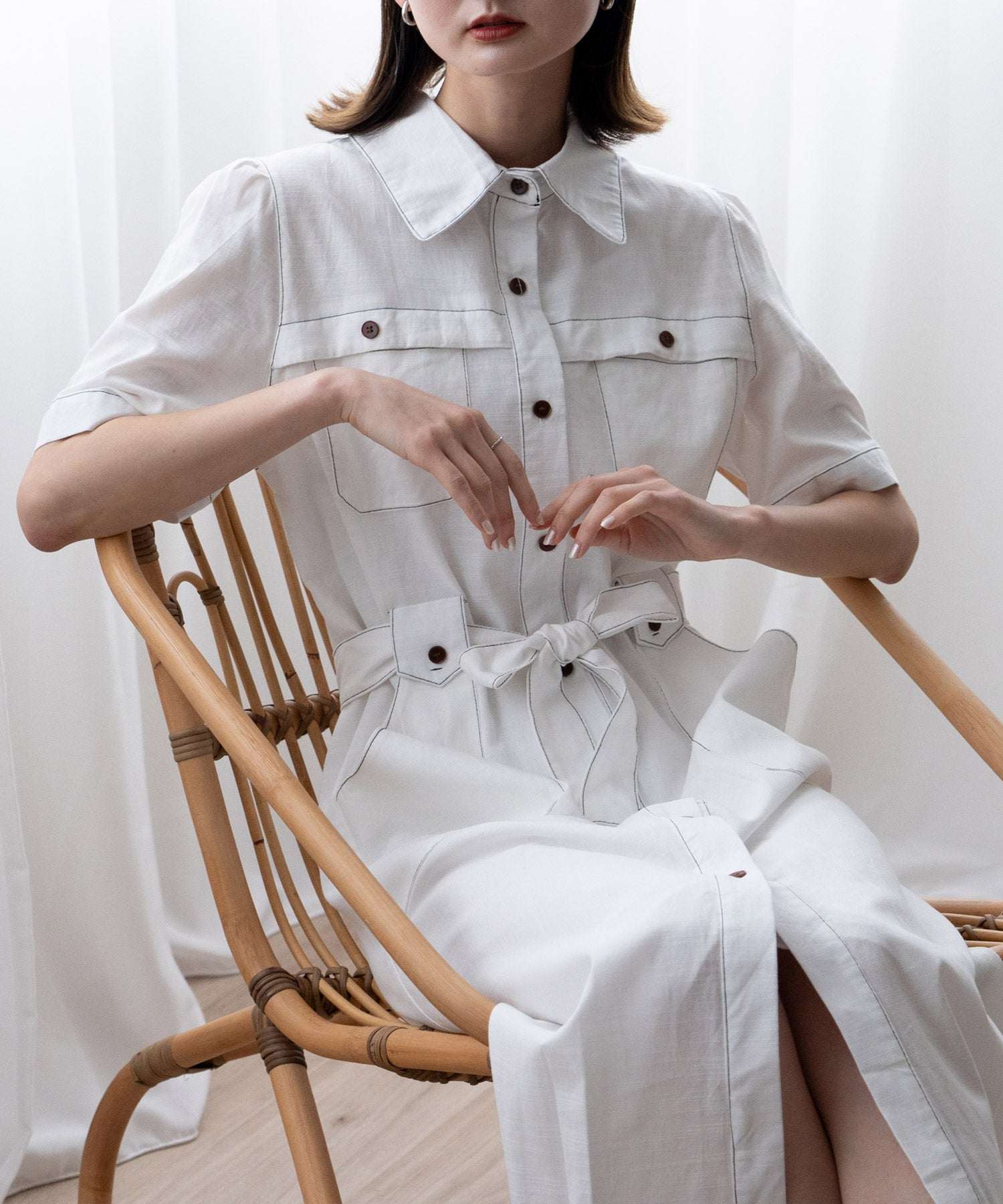 ヴィータフェリーチェ VitaFelice 配色ステッチシャツワンピース （WHITE） WHITE