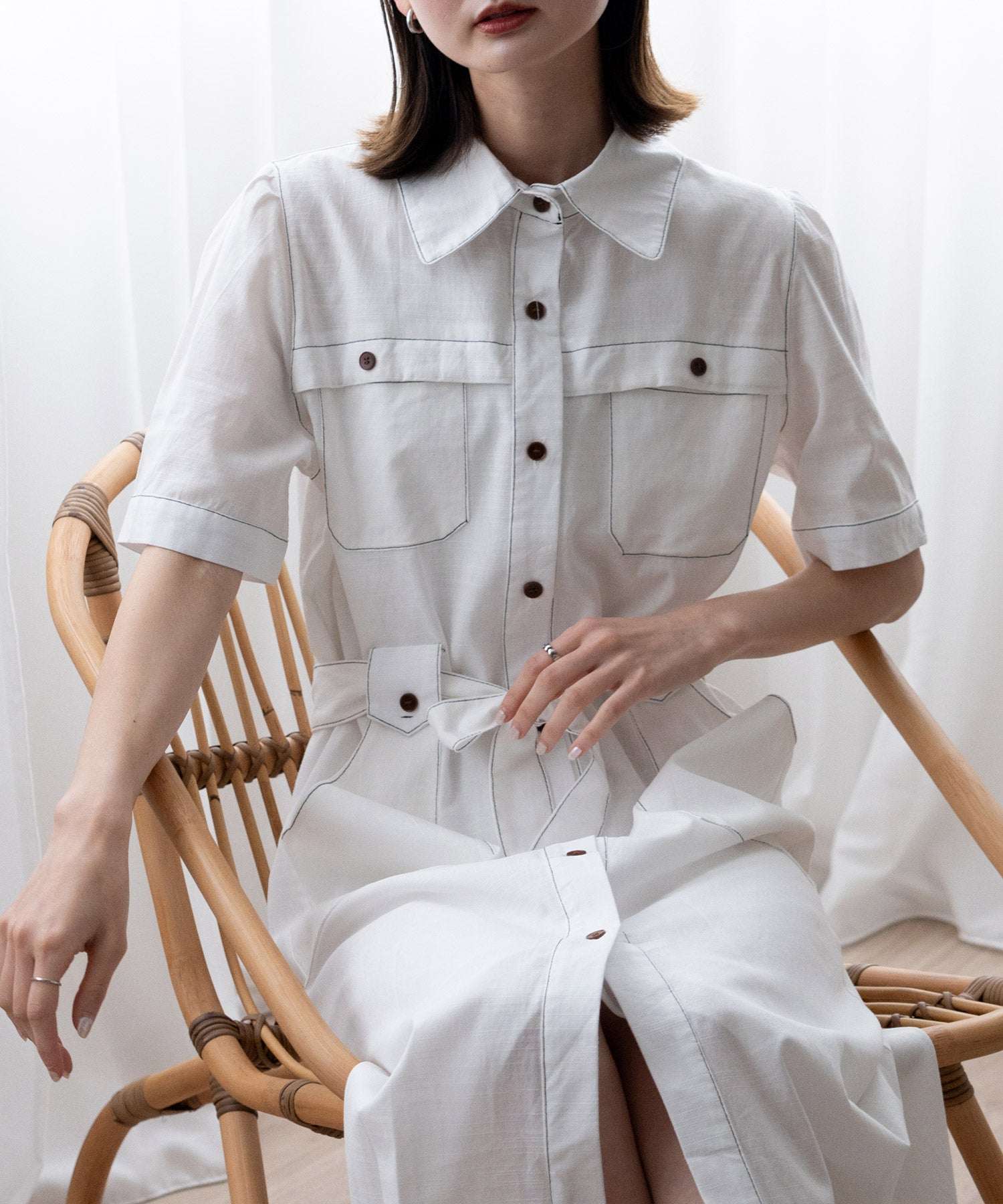ヴィータフェリーチェ VitaFelice 配色ステッチシャツワンピース （WHITE） WHITE