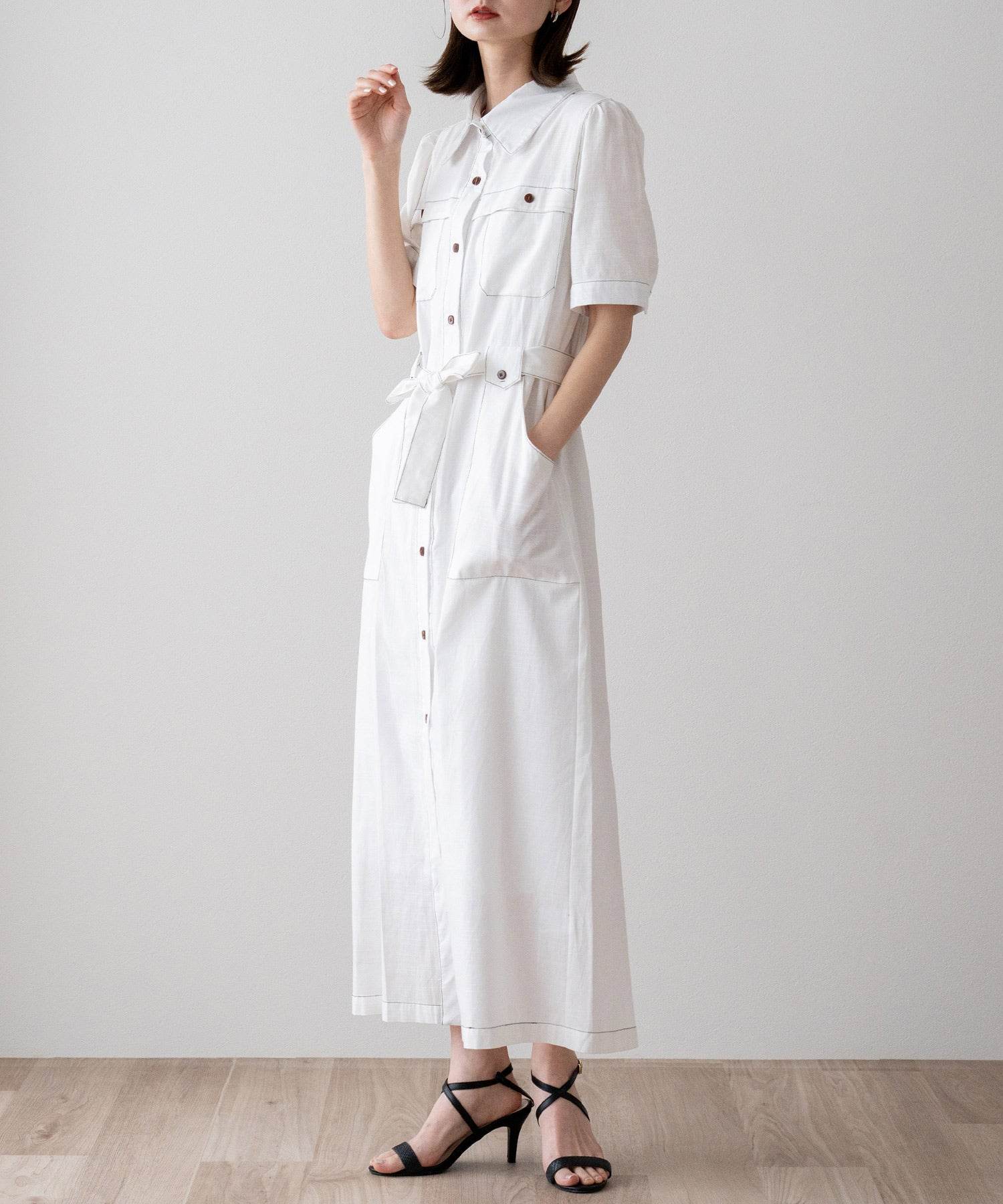 ヴィータフェリーチェ VitaFelice 配色ステッチシャツワンピース （WHITE） WHITE