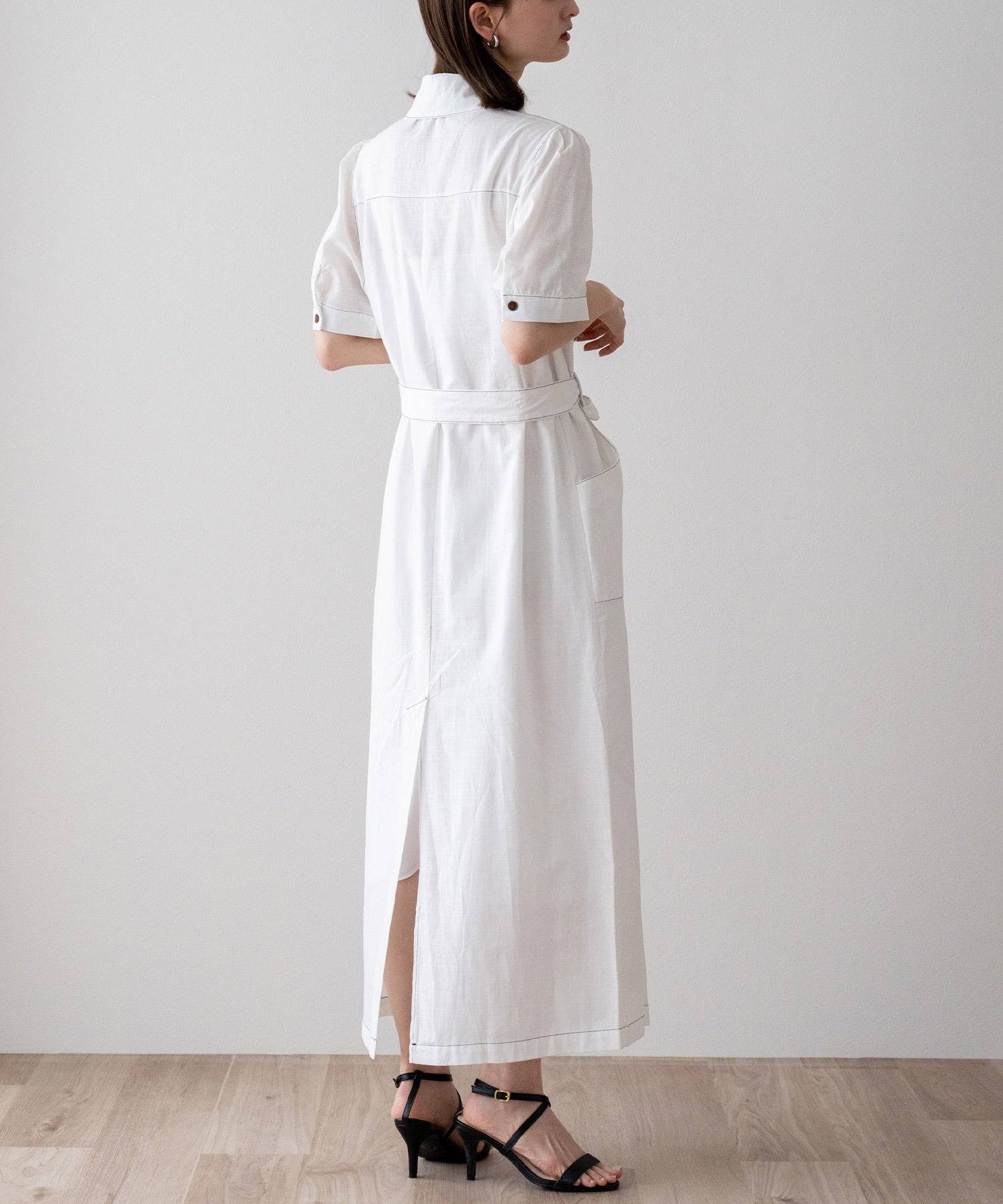ヴィータフェリーチェ VitaFelice 配色ステッチシャツワンピース （WHITE） WHITE