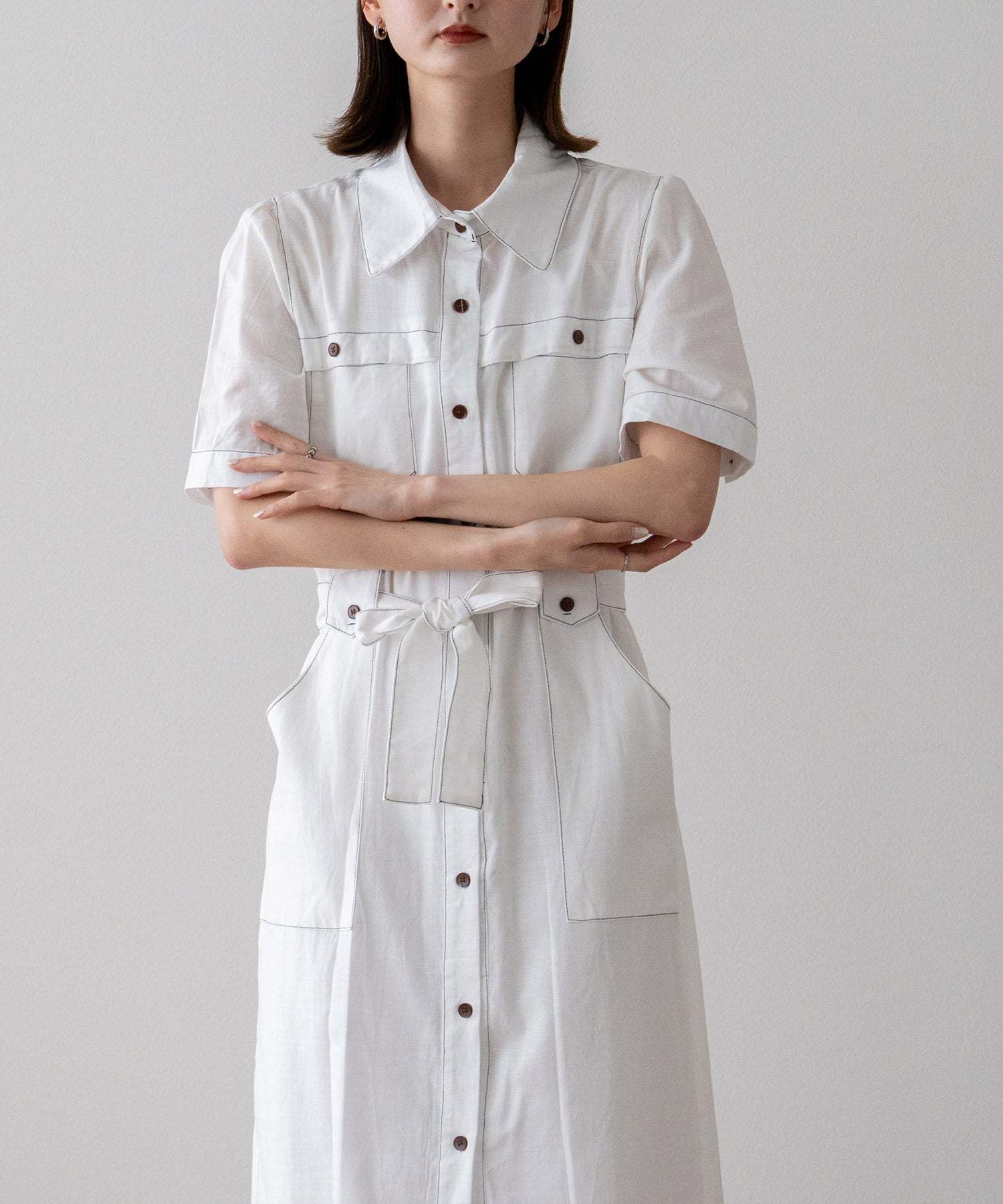 ヴィータフェリーチェ VitaFelice 配色ステッチシャツワンピース （WHITE） WHITE