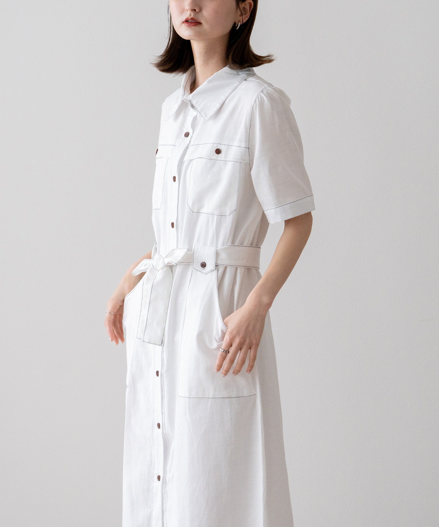 ヴィータフェリーチェ VitaFelice 配色ステッチシャツワンピース （WHITE） WHITE
