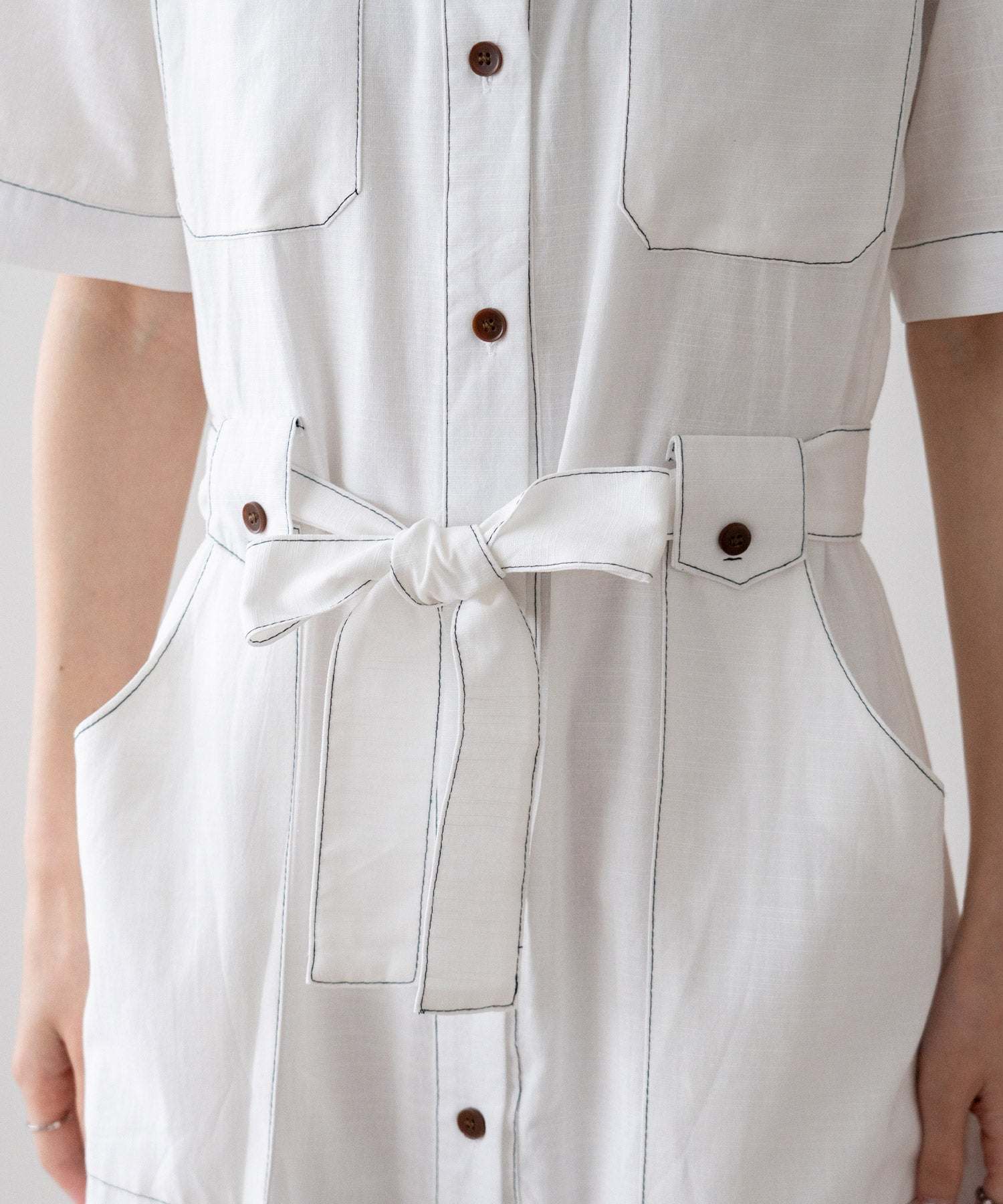 ヴィータフェリーチェ VitaFelice 配色ステッチシャツワンピース （WHITE） WHITE