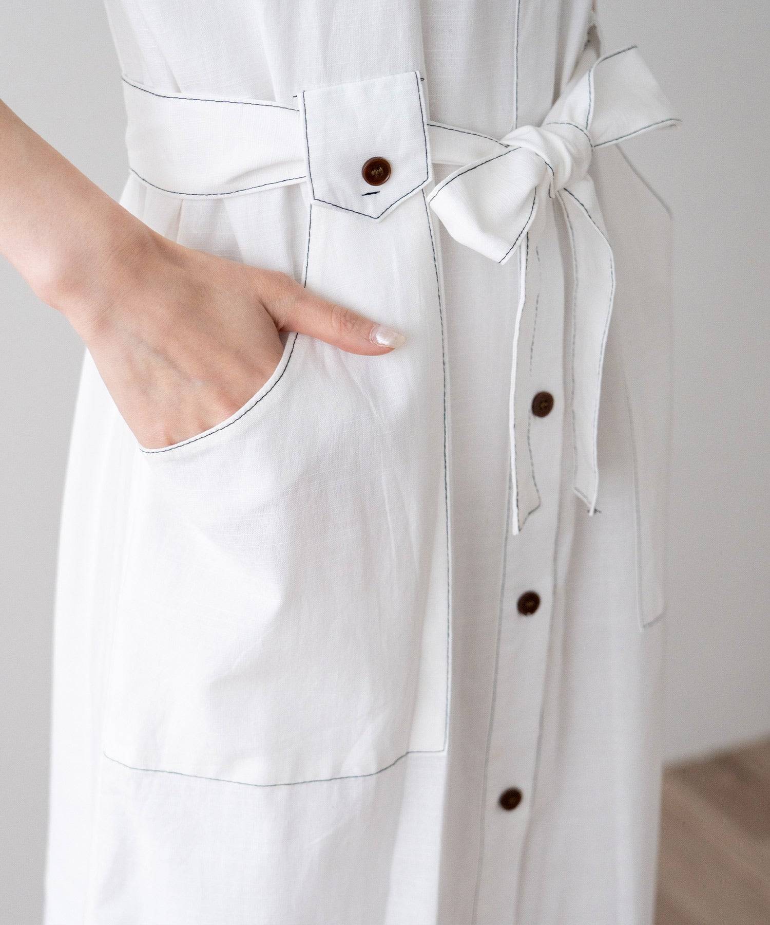 ヴィータフェリーチェ VitaFelice 配色ステッチシャツワンピース （WHITE） WHITE