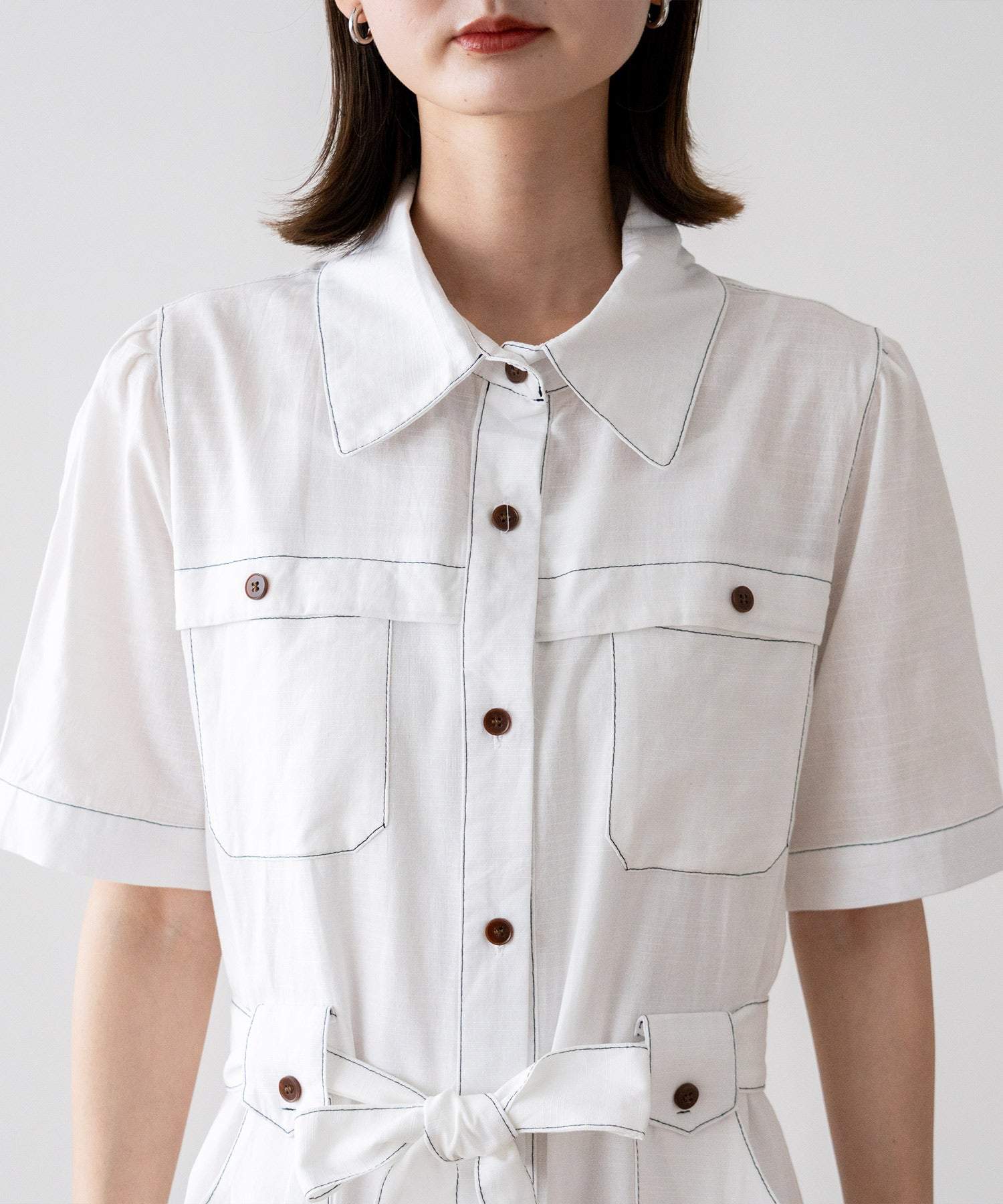 ヴィータフェリーチェ VitaFelice 配色ステッチシャツワンピース （WHITE） WHITE