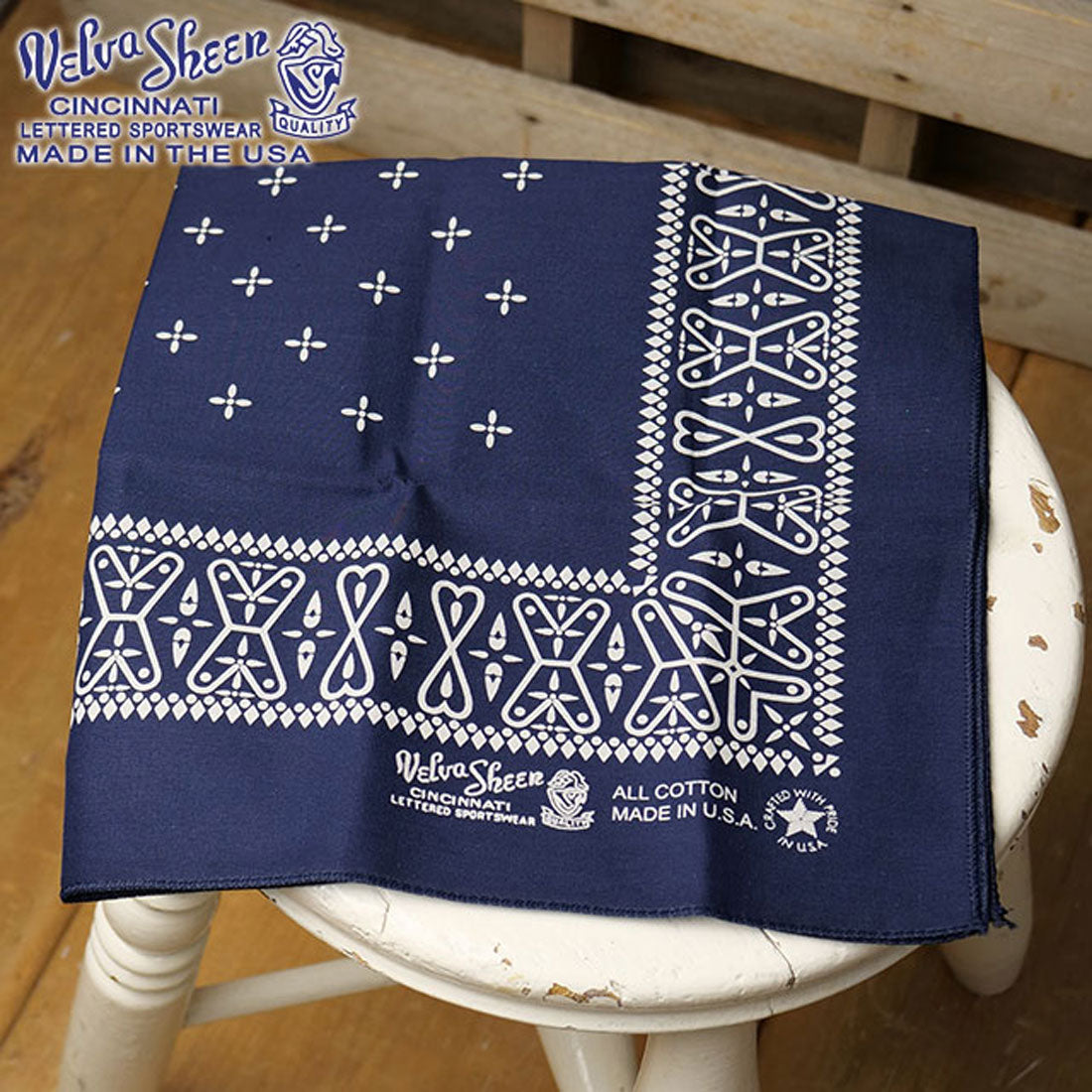 ベルバシーン Velva Sheen BANDANNA (CROSS) MADE IN USA NAVY [161516] （NAVY） NAVY