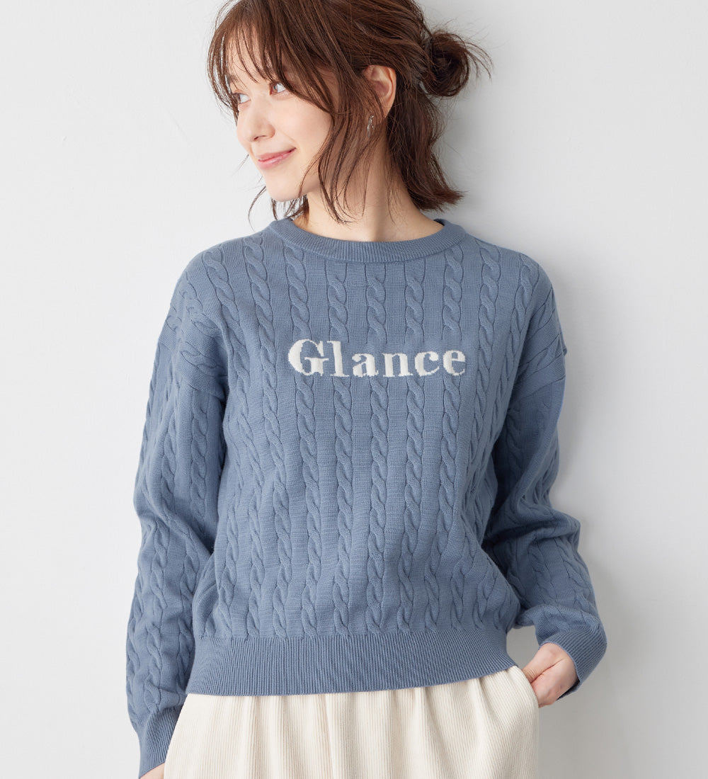 ヴィオラ エ ヴィオラ Viola e Viola 洗えるもちもちロゴ刺しゅうケーブルニット,ブルー