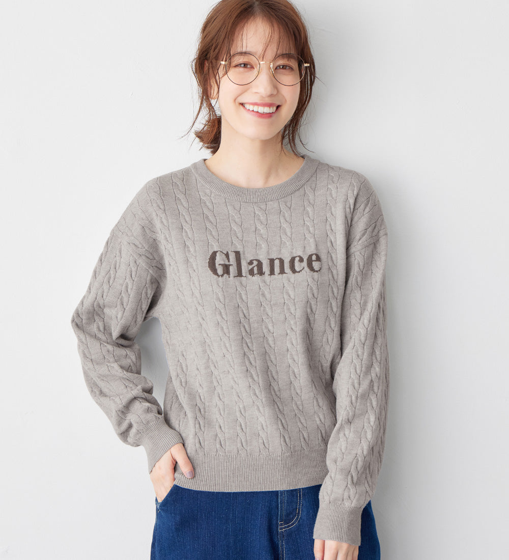 ヴィオラ エ ヴィオラ Viola e Viola 洗えるもちもちロゴ刺しゅうケーブルニット,グレー