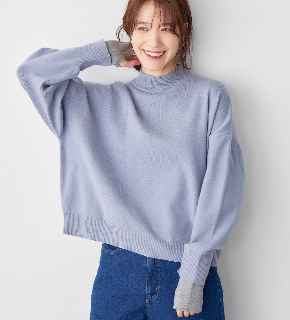 ヴィオラ エ ヴィオラ Viola e Viola 洗えるもちもちレイヤード風ドルマンニット,ブルー系