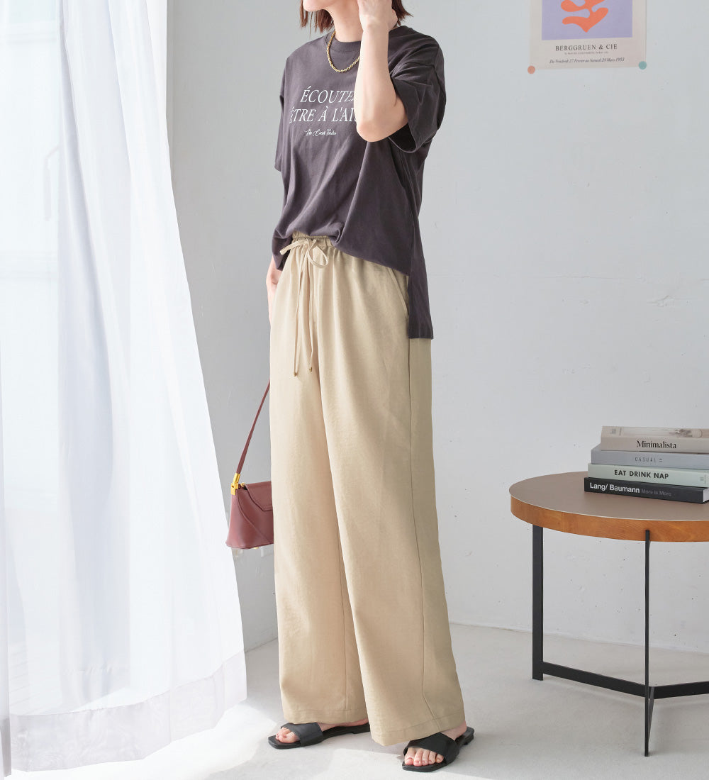 ヴィオラ エ ヴィオラ Viola e Viola 【接触冷感】麻調ゆるワイドパンツ （ベージュ） ベージュ