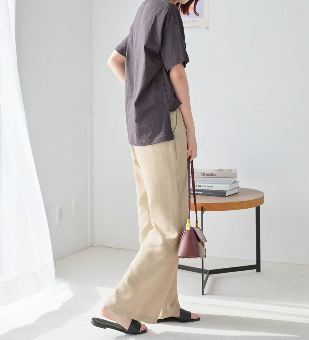 ヴィオラ エ ヴィオラ Viola e Viola 【接触冷感】麻調ゆるワイドパンツ （ベージュ） ベージュ