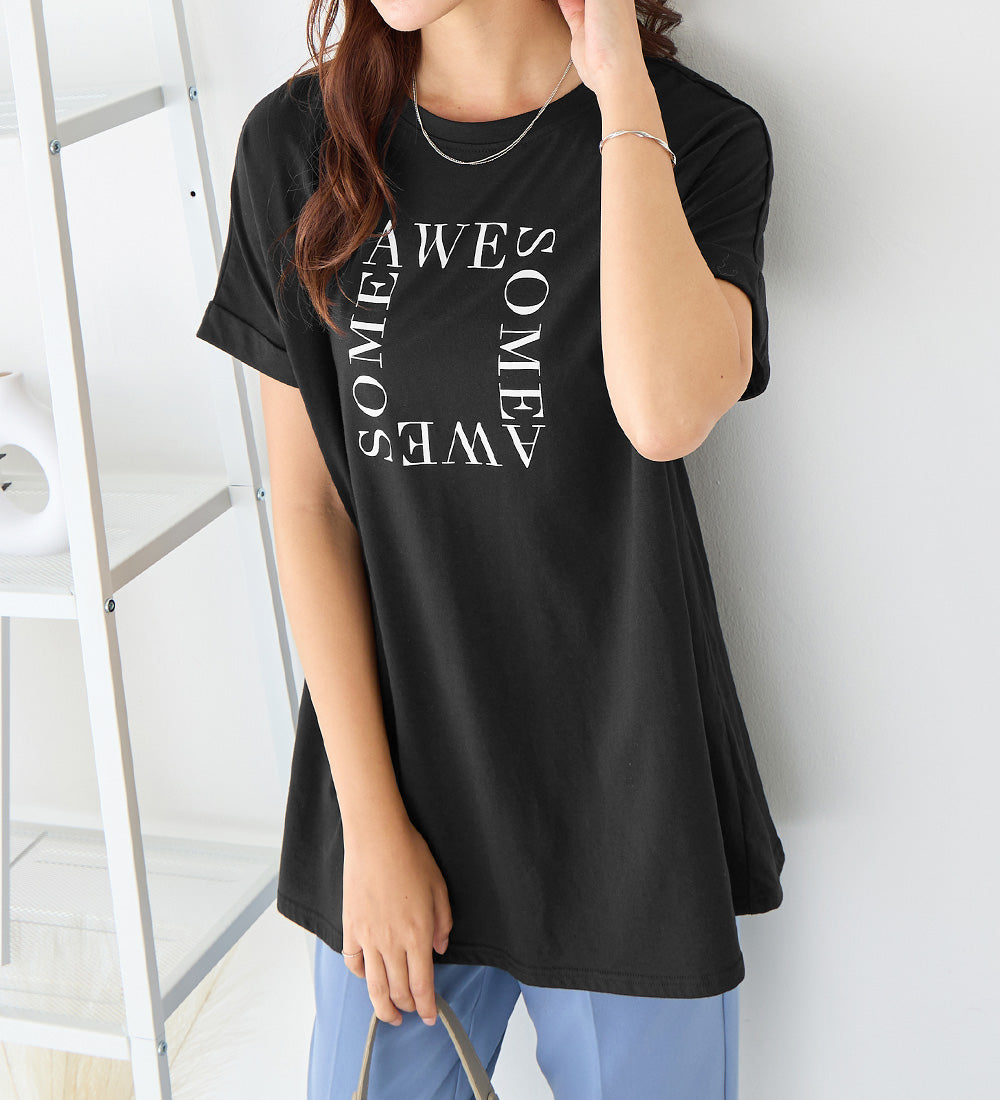 ヴィオラ エ ヴィオラ Viola e Viola 大人の華やかプリントチュニックTシャツ （スクエアロゴ） スクエアロゴ