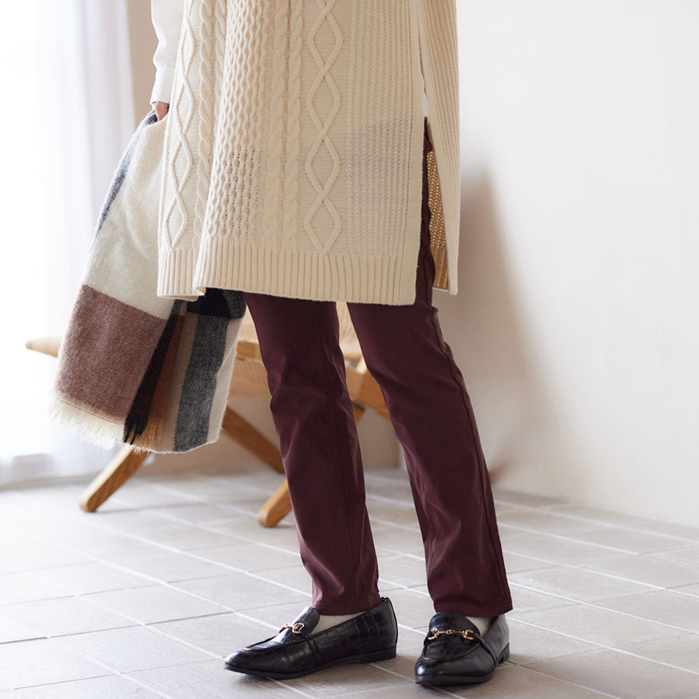 さらふわ楽ちん裏起毛チュニックパンツ,ボルドー