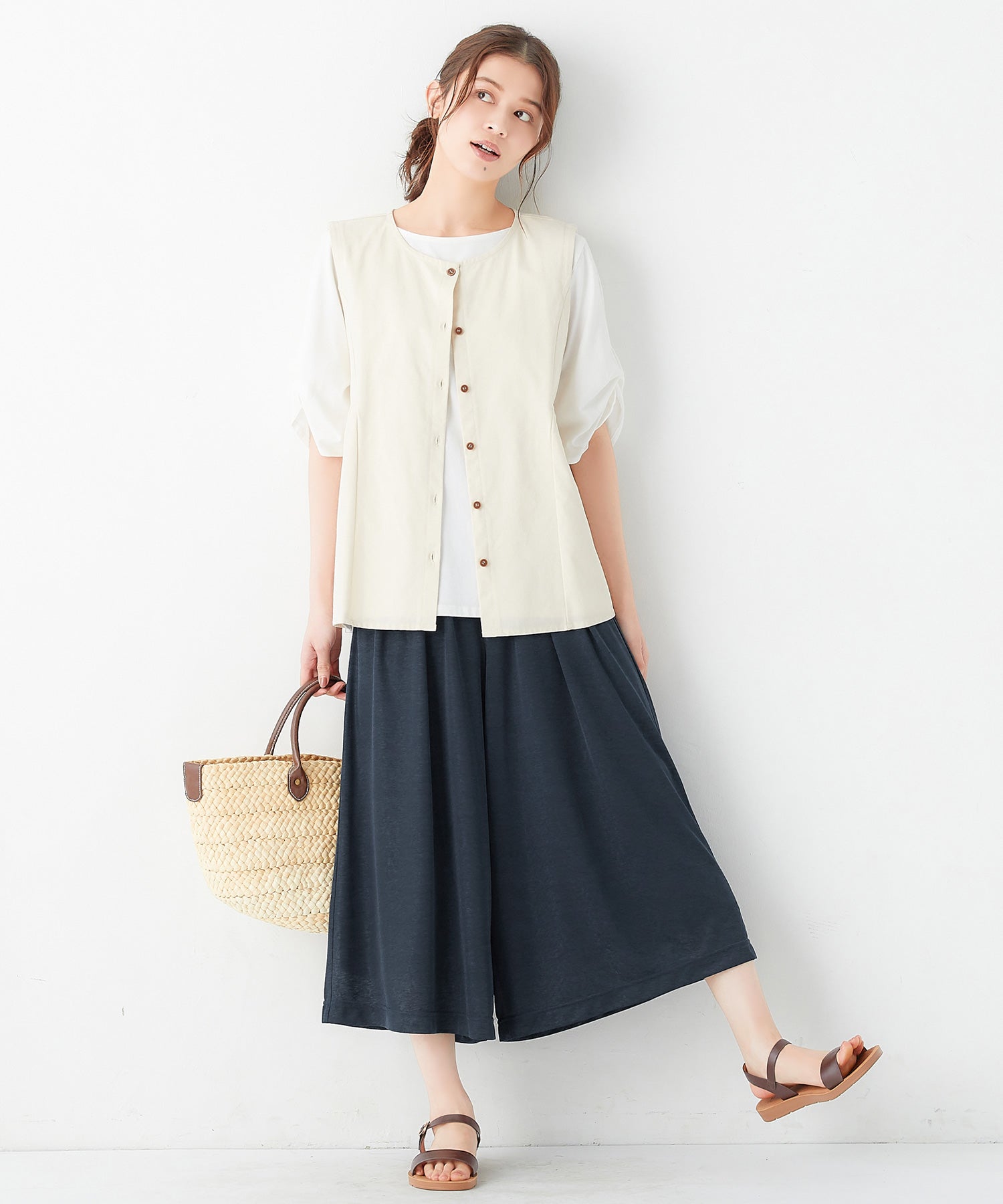 【接触冷感】裏地ひんやりパンツ＜クロップド丈＞