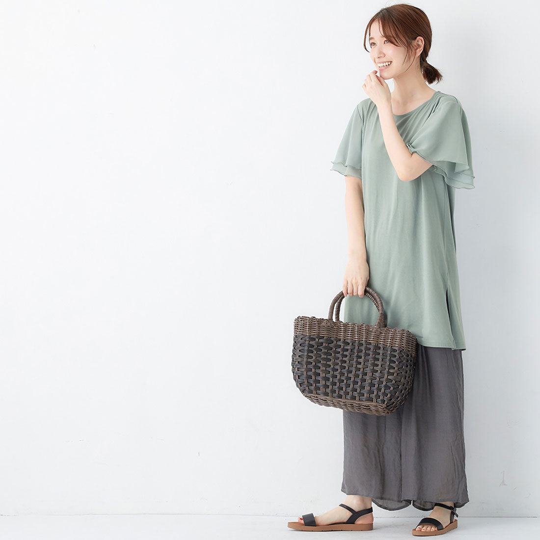 【５つの機能付】袖シフォンゆるチュニック