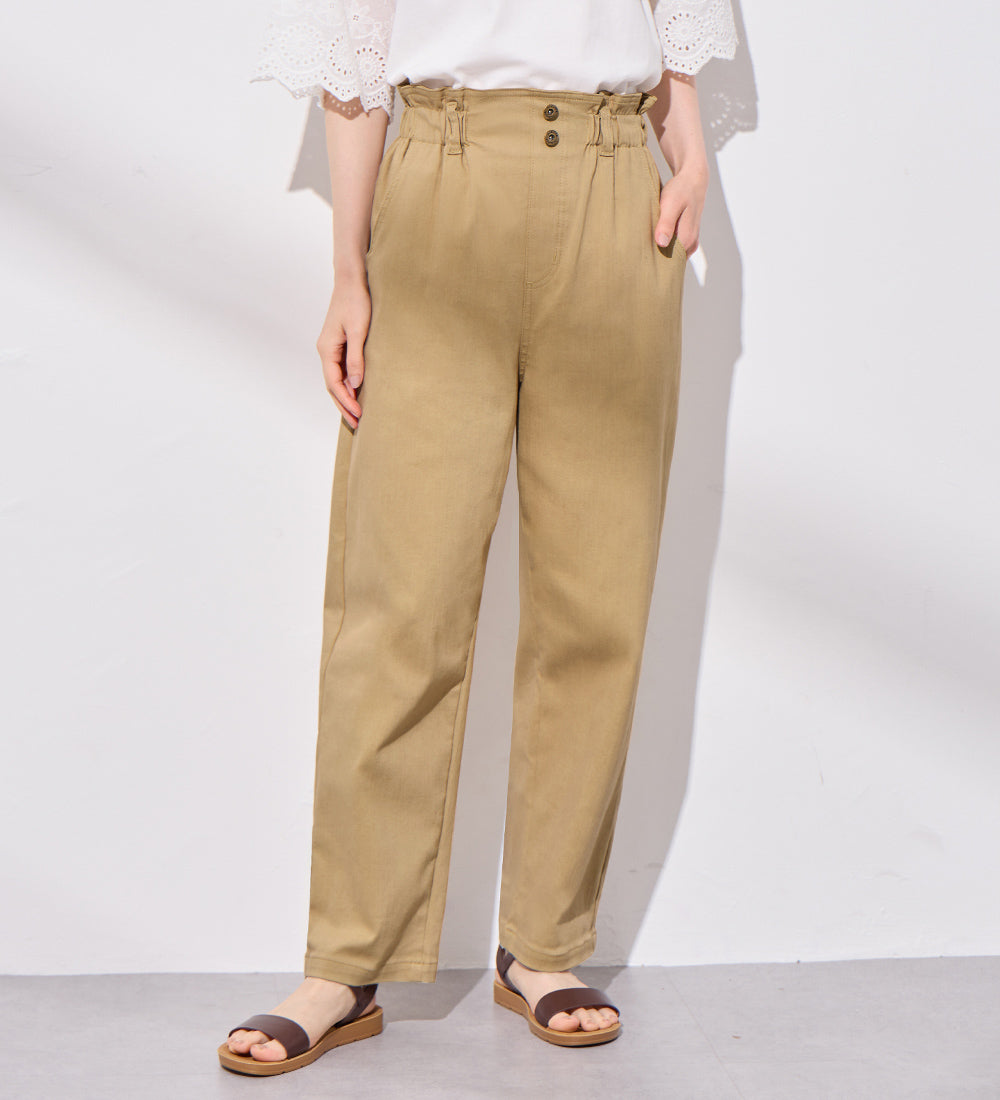 綿混ストレッチウエストデザインシェフパンツ ベージュ