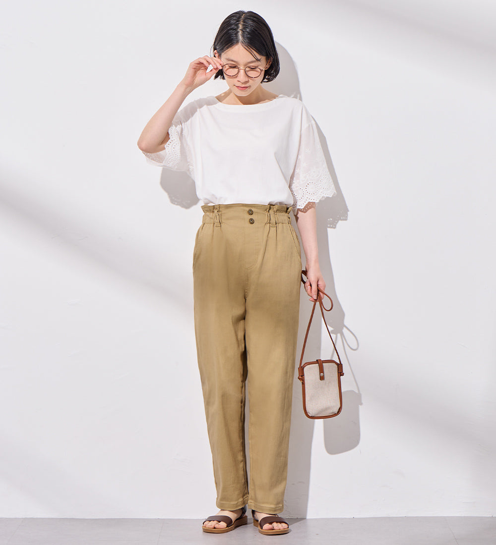 綿混ストレッチウエストデザインシェフパンツ ベージュ