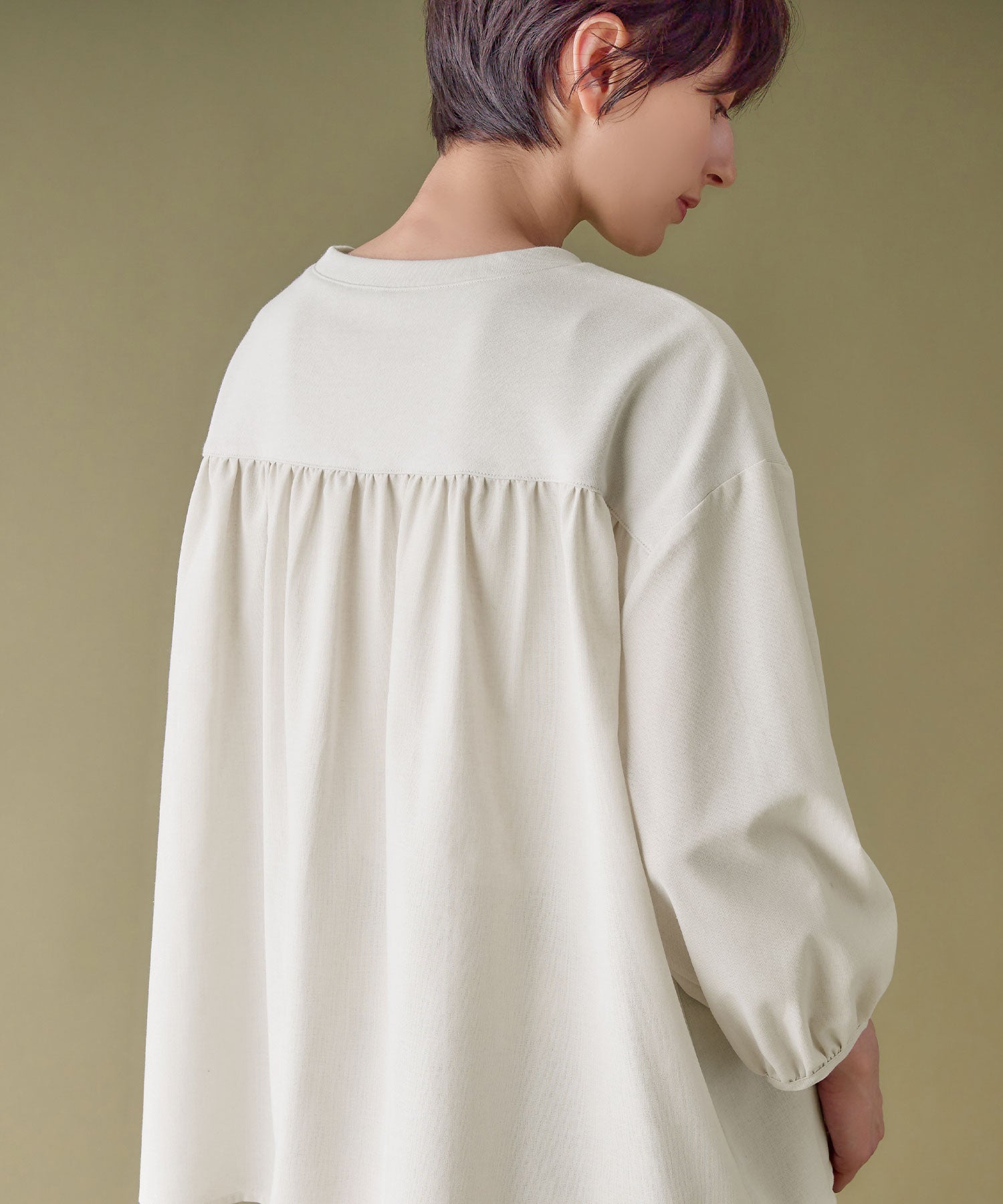 綿混ミニ裏毛異素材切替フレアートップス ライトグレー