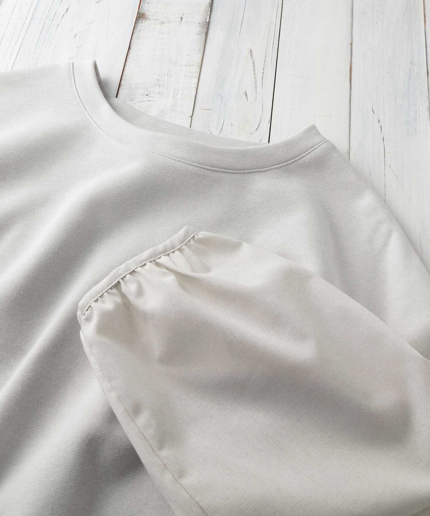 綿混ミニ裏毛異素材切替フレアートップス ライトグレー