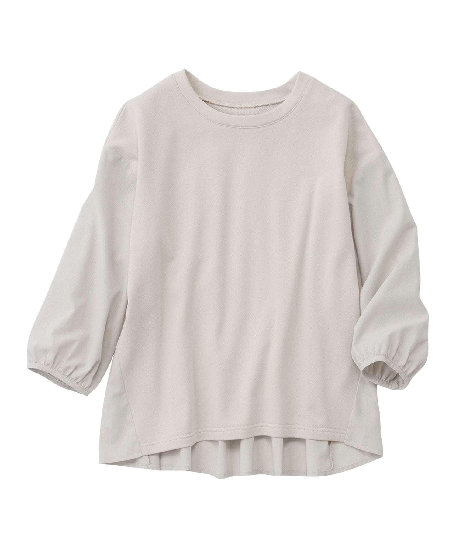 綿混ミニ裏毛異素材切替フレアートップス ライトグレー