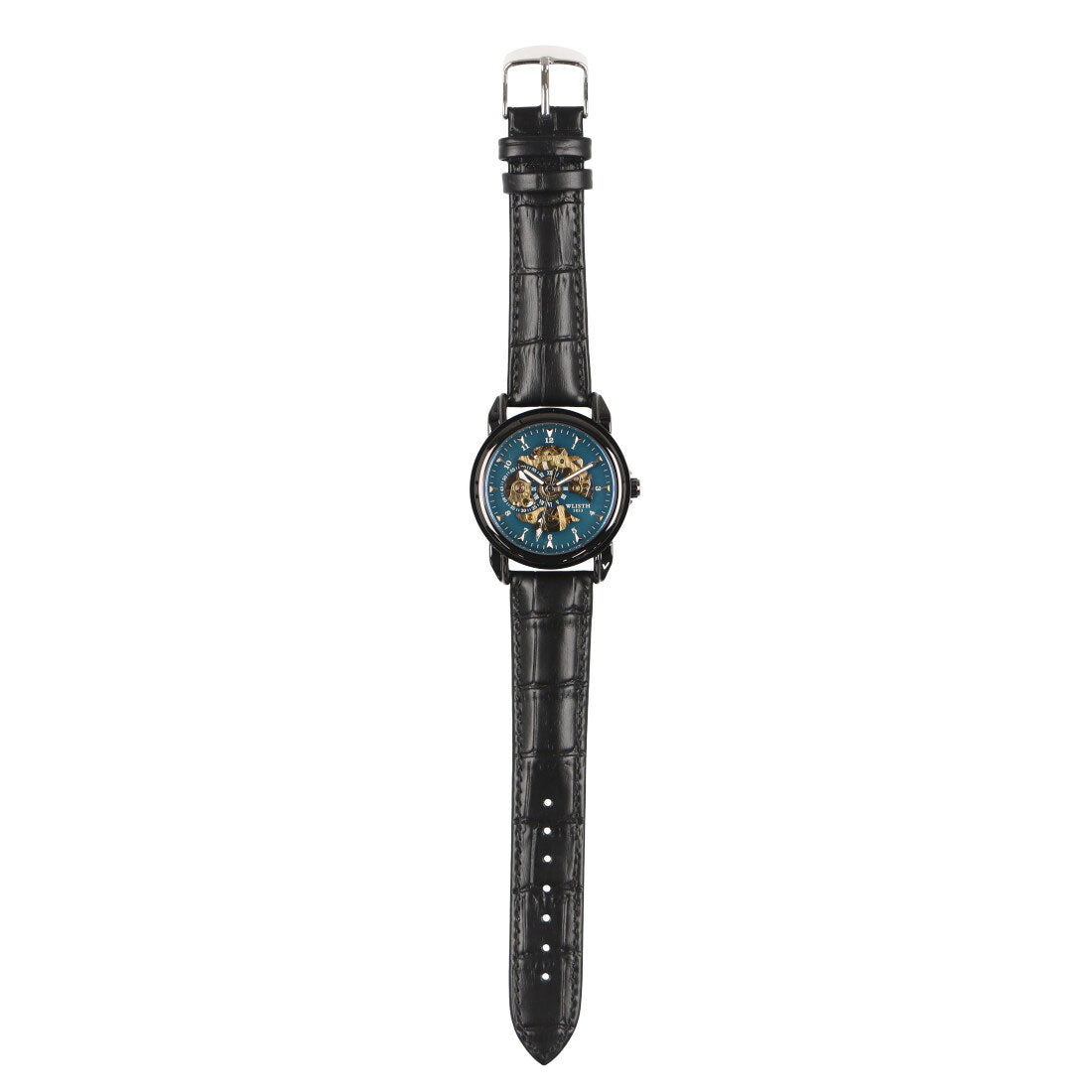VARIOUS STYLE Automatic watch Simple function skeleton design Black case Leather strap Mechanical watch WSA026-BLU