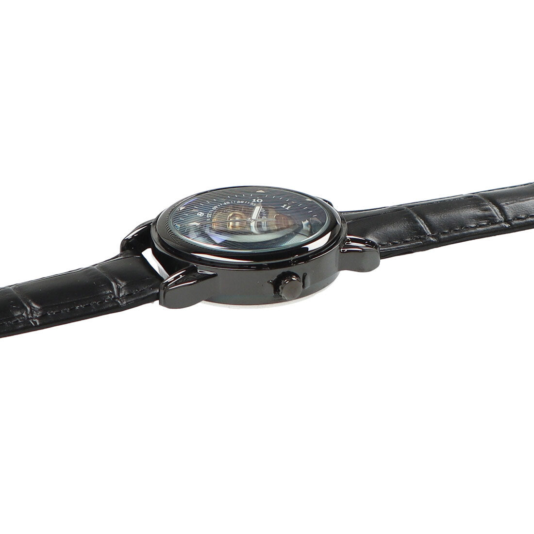 VARIOUS STYLE Automatic watch Simple function skeleton design Black case Leather strap Mechanical watch WSA026-BLU