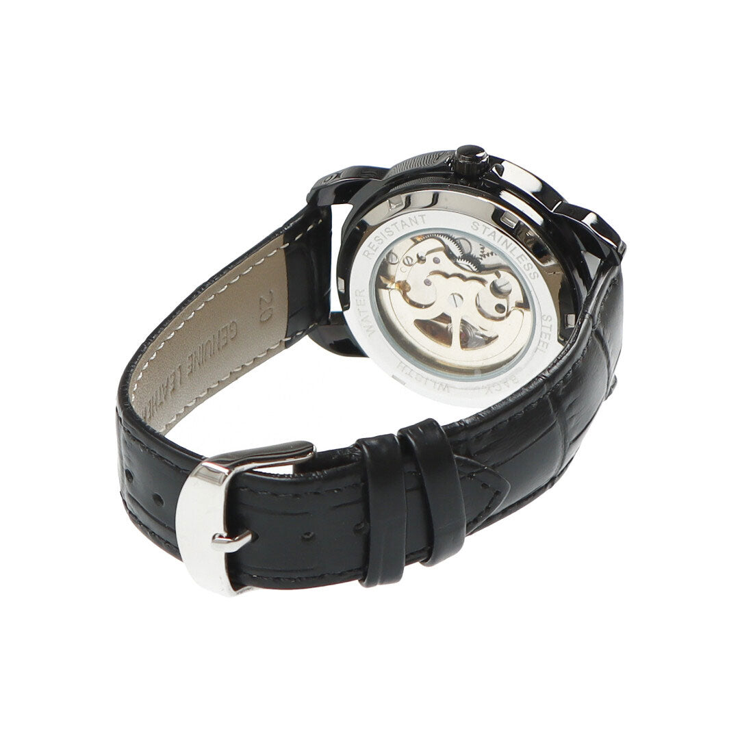 VARIOUS STYLE Automatic watch Simple function skeleton design Black case Leather strap Mechanical watch WSA026-BLU
