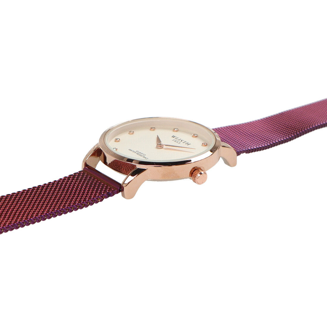 VARIOUS STYLE Simple and elegant rhinestone index 2 hands Mesh belt Quartz Battery-powered WT-WSQ018-PPL