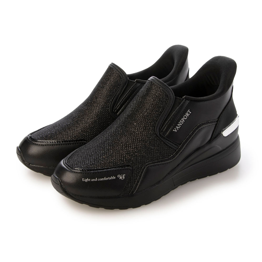 ヴァンスポーツ VANSPORT VANSPORT スニーカー レディース VA404 スリッポン ハンズフリー 厚底,ブラック