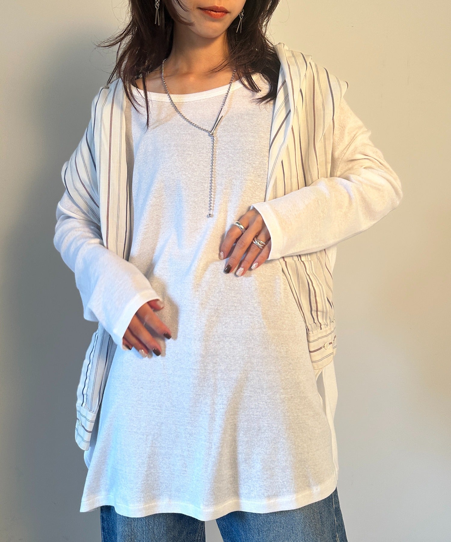 vieux by MAISON BREEZE シアー 透け感 Tシャツ ロンT トップス 長袖 Sheer long sleeve Tee  （ホワイト） ホワイト