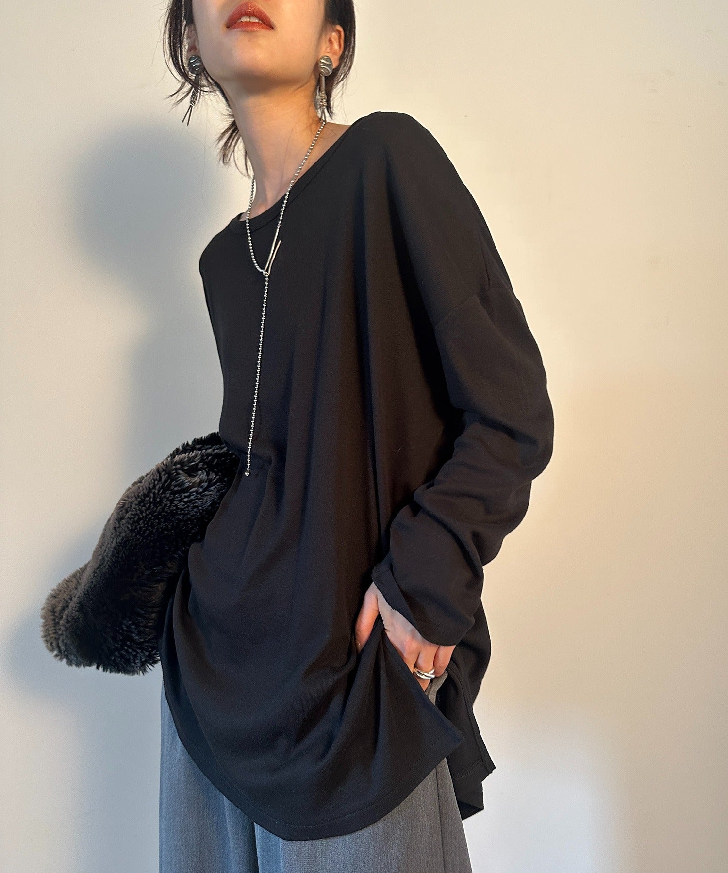 vieux by MAISON BREEZE シアー 透け感 Tシャツ ロンT トップス 長袖 Sheer long sleeve Tee  （ブラック） ブラック
