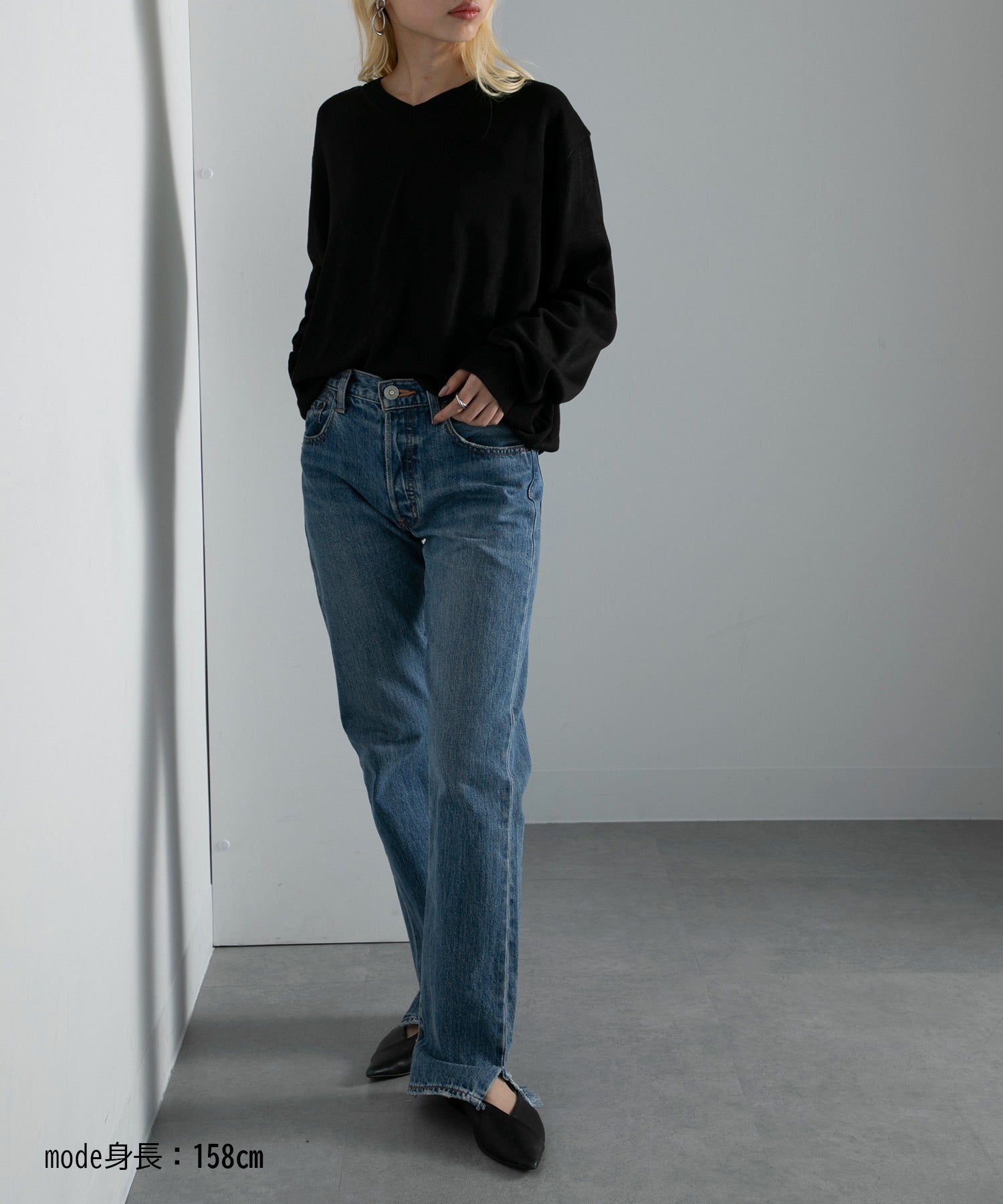 ヴィユー バイメゾンブリーズ vieux by MAISON BREEZE V neck loose light knit （ブラック） ブラック